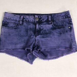 DECREE Black Purple Denim Jean SHORTS Juniors Womens Sz 5 Cut Off Frayed Raw Hem